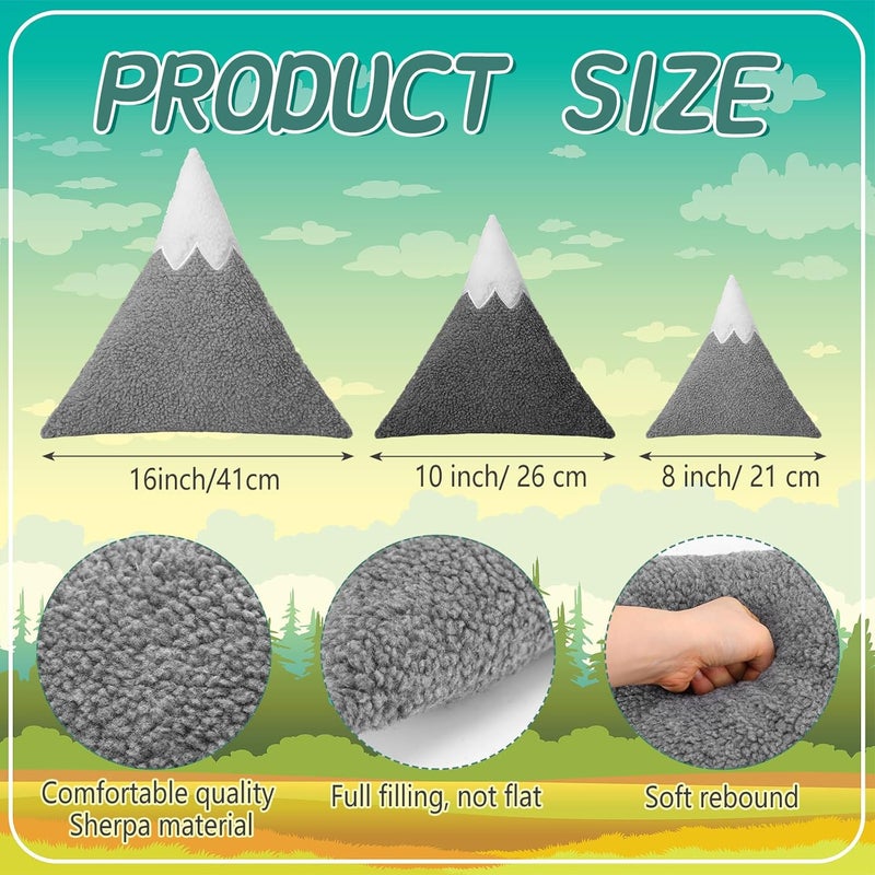 Shellwei 3 Pcs Mountain Shaped Decorative Pillow Sherpa Cute Nursery Playroom Pillow Grey and White Nursery Accessories Kawaii Decorative Gift Toy for Girls Boy Kids - Image 2